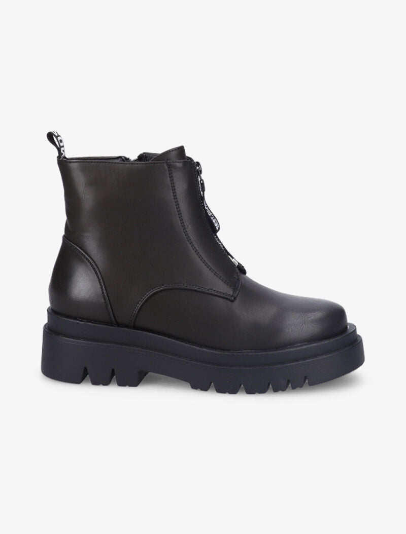 Bottines à zip et semelle crantée stylisée - Noir - 1