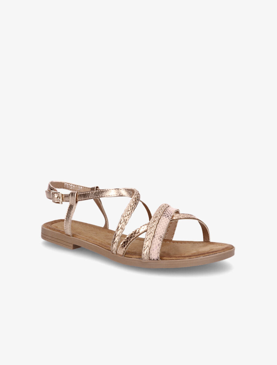 Nu-pieds brides entrelacées imprimé léopard et tressées - Rose gold - 2