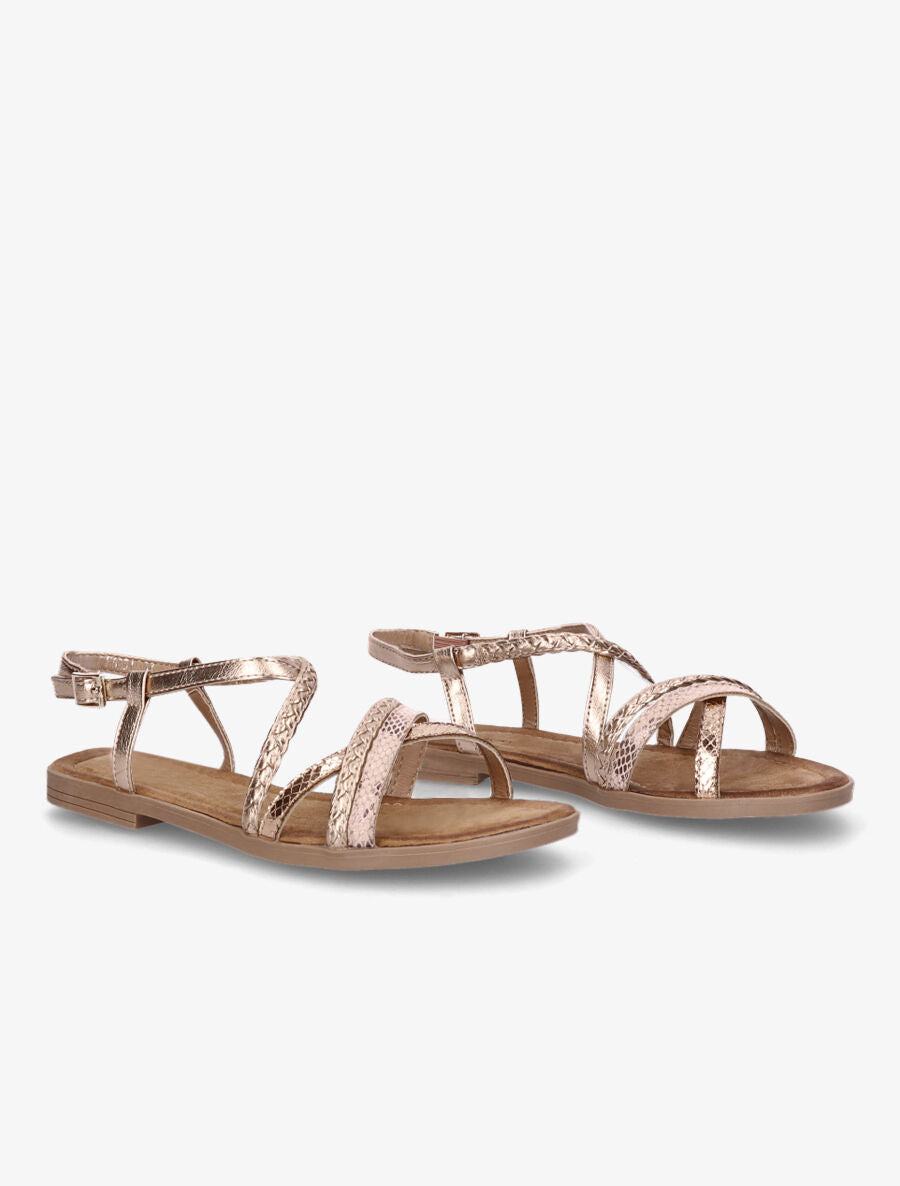 Nu-pieds brides entrelacées imprimé léopard et tressées - Rose gold - 4