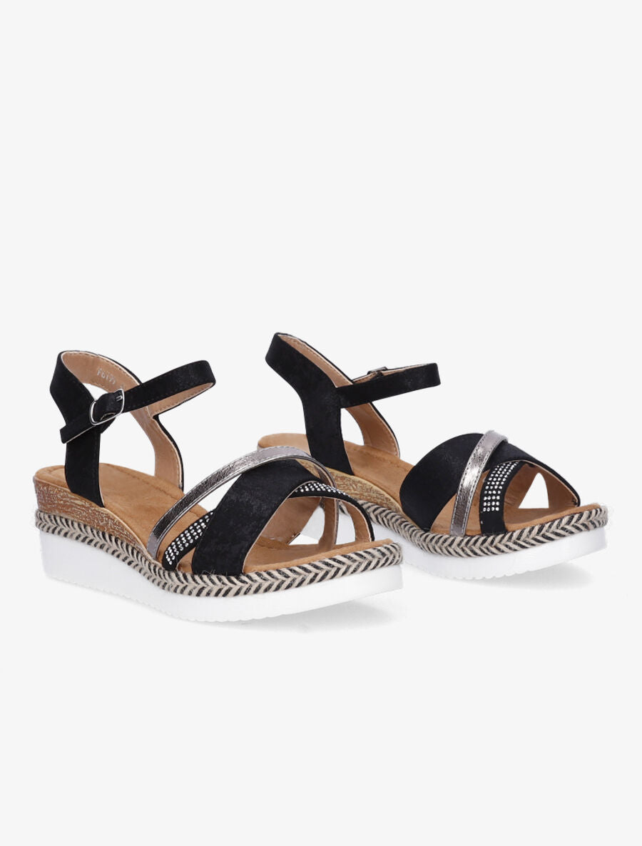 Sandales irisées à brides strassées et irisées - Noir - 4