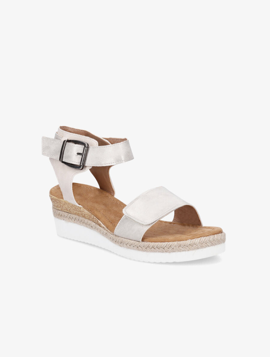 Sandales compensées irisées à scratch - Beige - 2