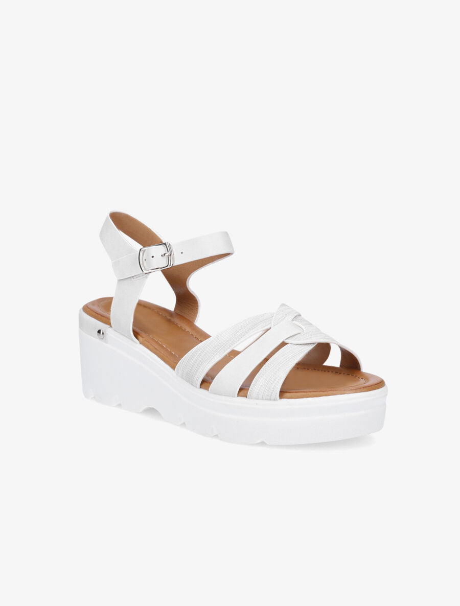 Sandales compensées irisées à brides croisées - Blanc - 2
