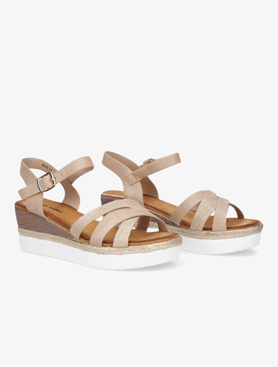 Sandales compensées irisées et croisées - Beige - 4