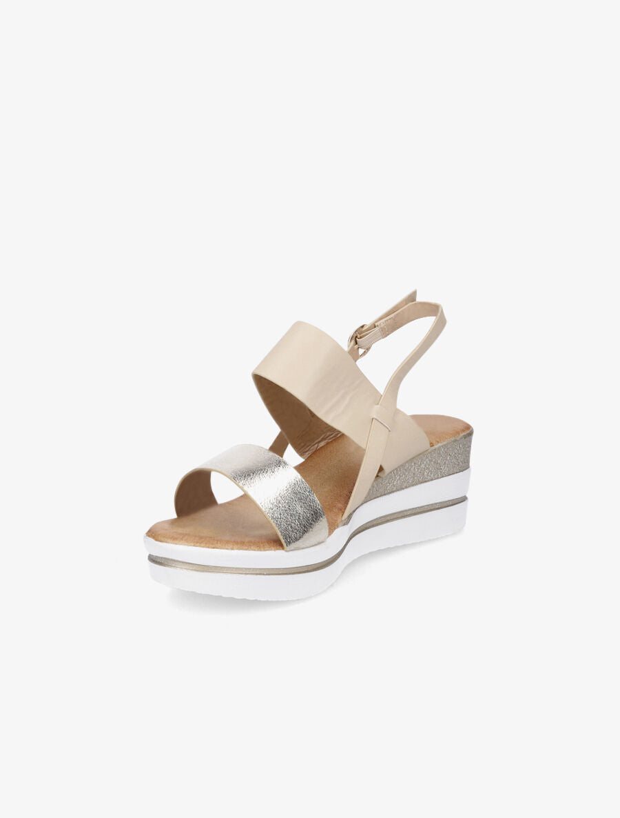 Sandales à talon compensé effet martelé - Beige - 3