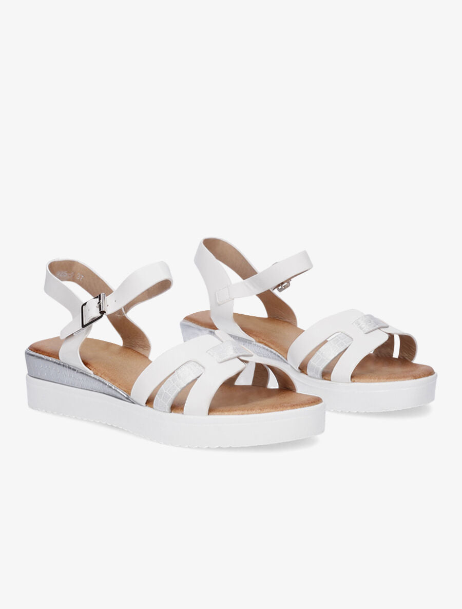 Sandales compensées bride fantaisie croco - Blanc - 4