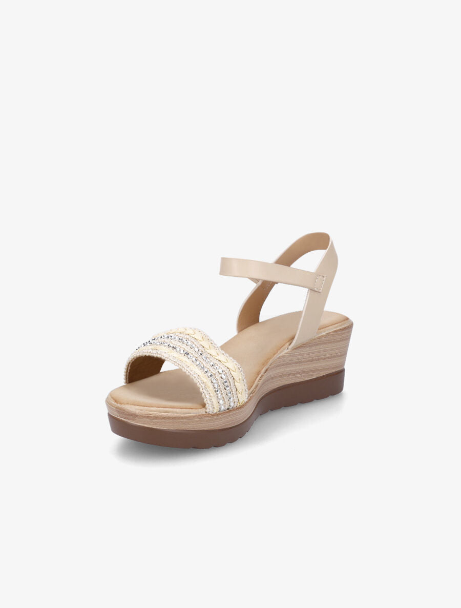 Sandales compensées bride à perles - Beige - 3