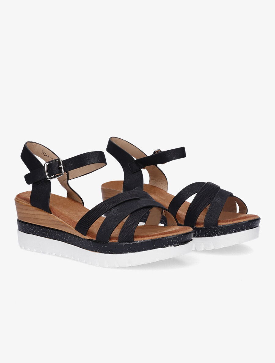 Sandales compensées pailletées et croisées - Noir - 4