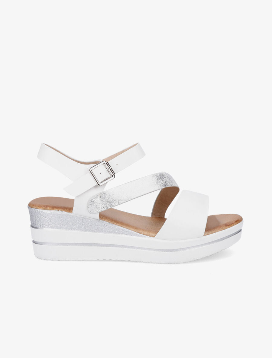 Sandales à talon compensé pailleté - Blanc - 1