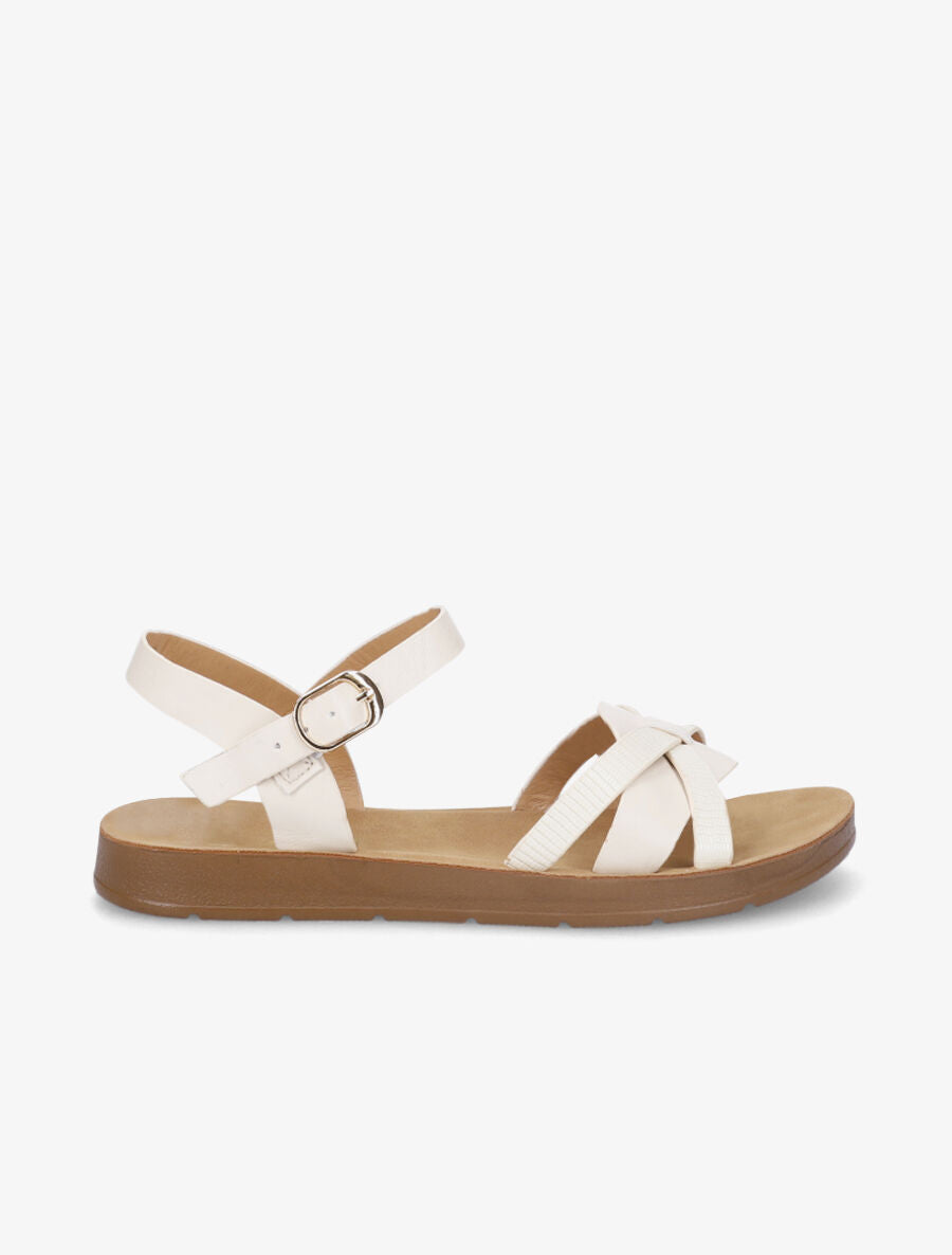 Nu-pieds à brides croisées effet python - Beige - 5