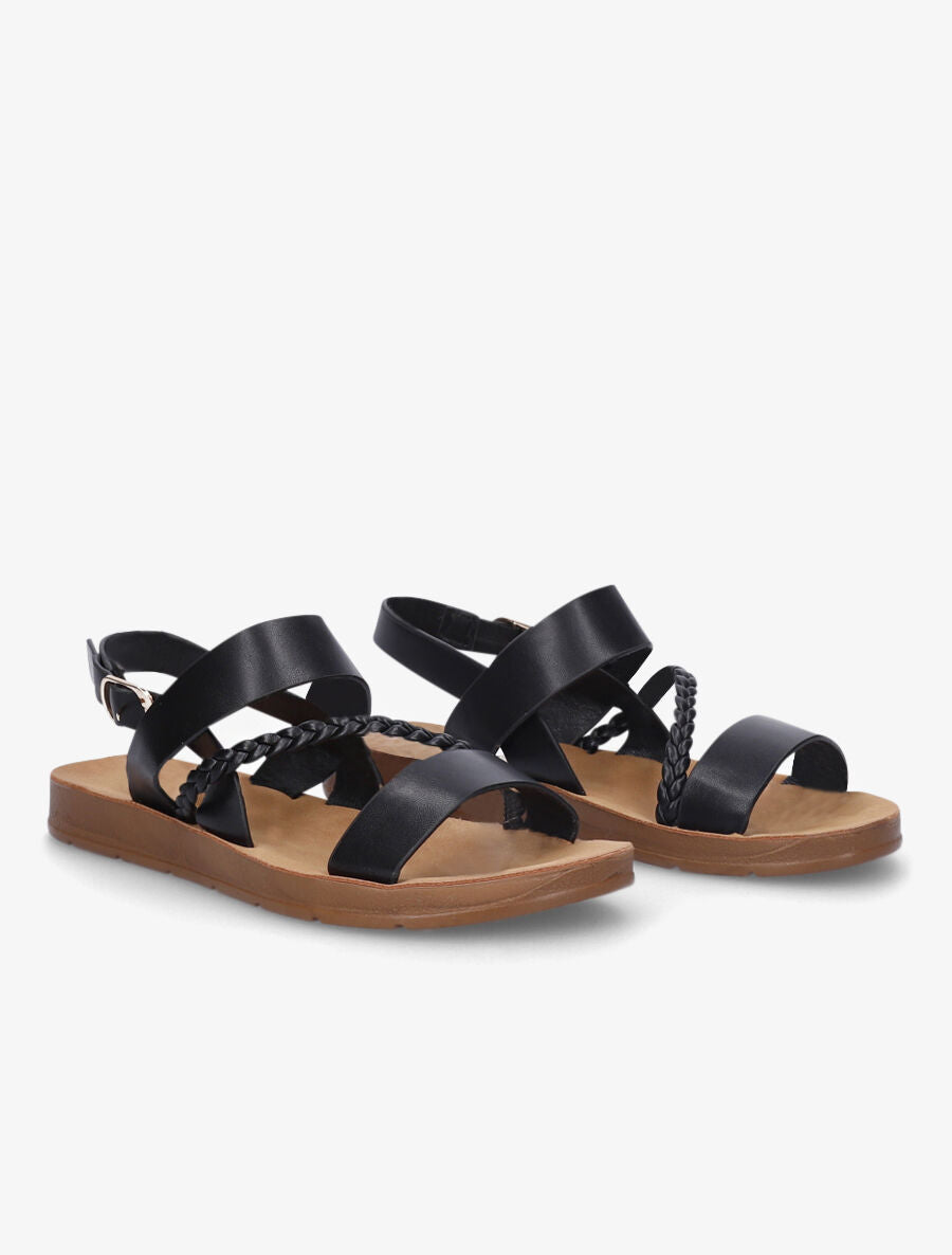 Nu-pieds à tresse en simili - Noir - 4