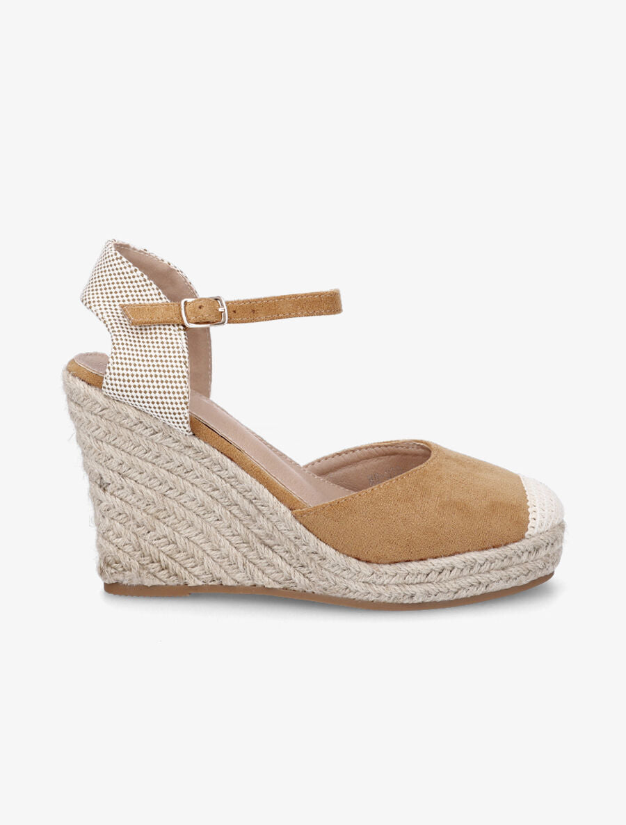 Compensées style espadrilles bi-matière - Camel - 5