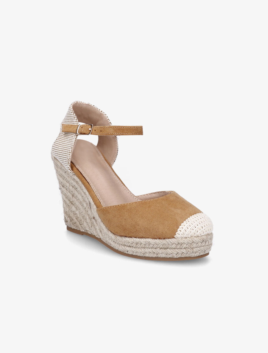 Compensées style espadrilles bi-matière - Camel - 2