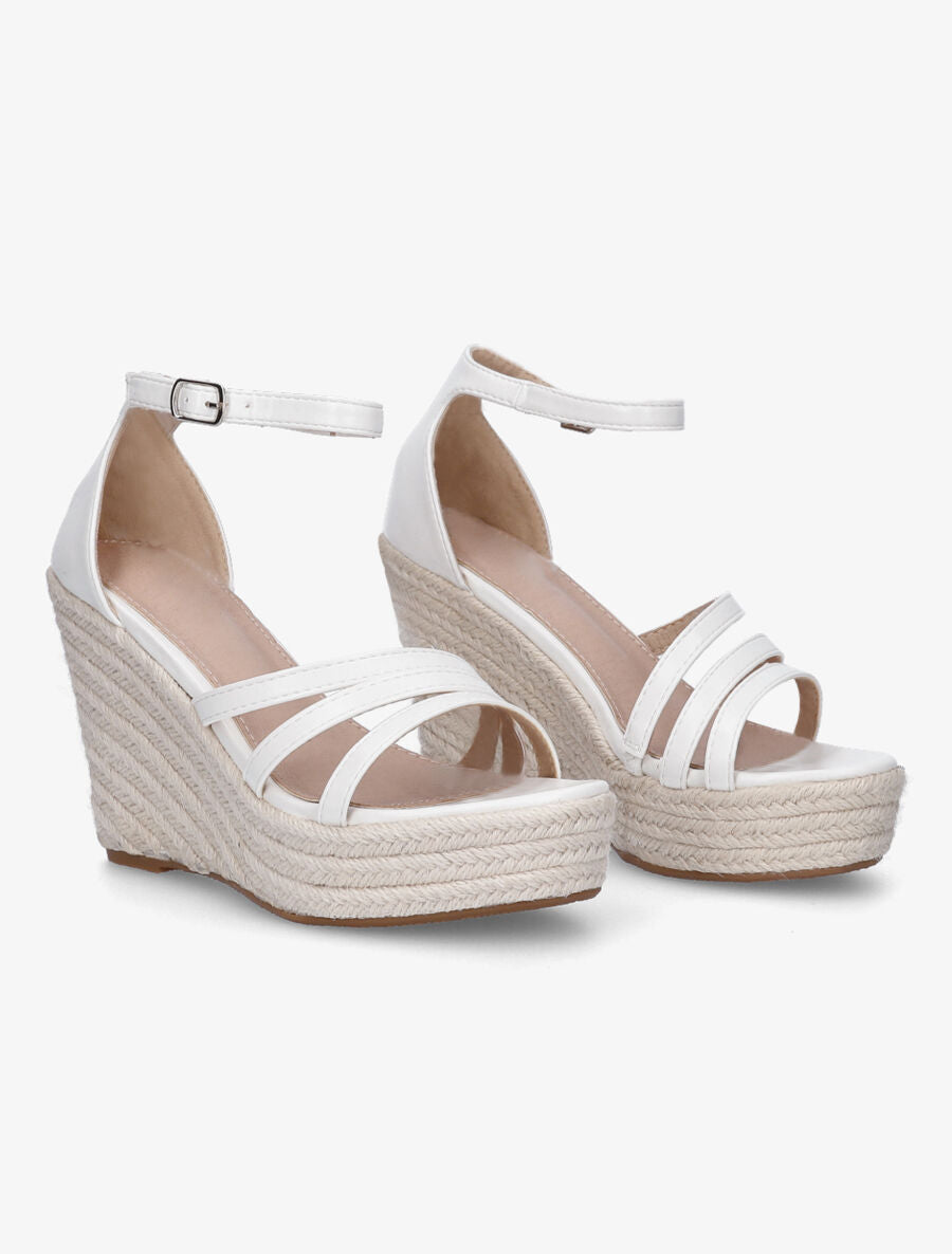 Sandales compensées style espadrilles - Blanc - 4