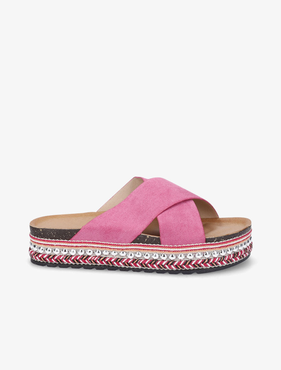 Claquettes à ganses croisées et semelle stylisée - Fuschia - 1