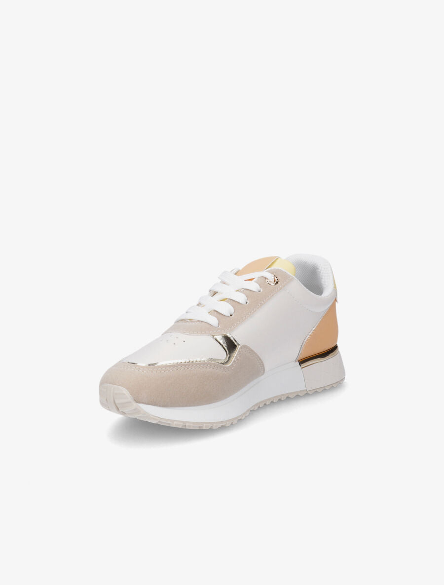 Sneakers en simili à détail métallique - Beige - 3