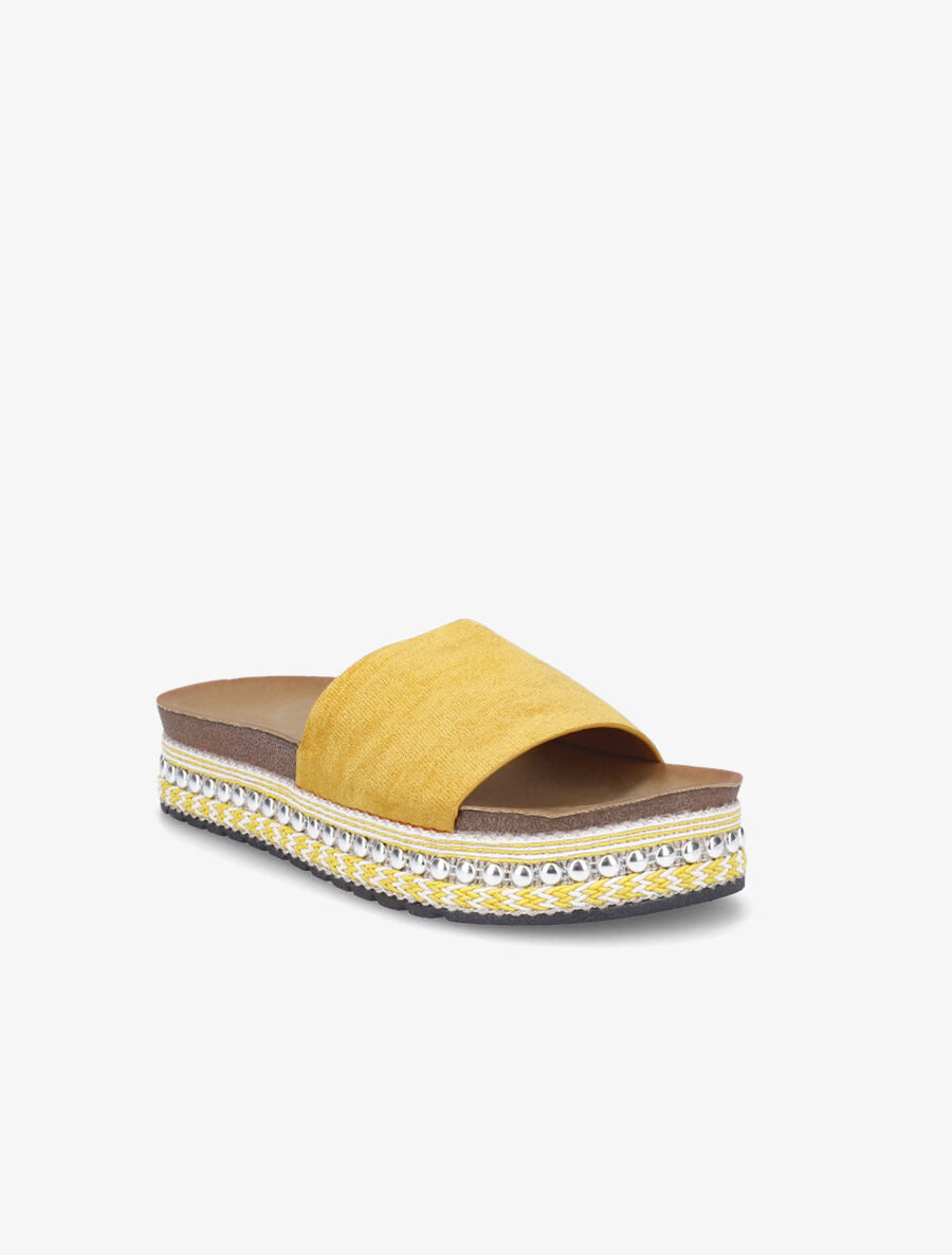 Claquettes en suédine à semelle stylisée - Jaune - 2