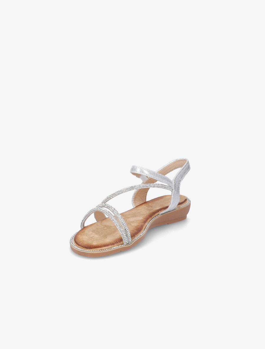 Nu-pieds à semelle et brides ornées de strass - Argent - 3