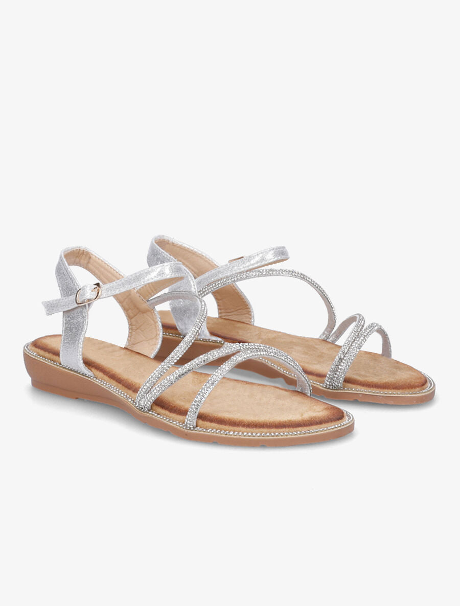 Nu-pieds à semelle et brides ornées de strass - Argent - 4