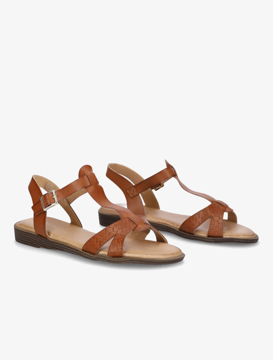 Nu-pieds en T en simili texturé - Camel - 4
