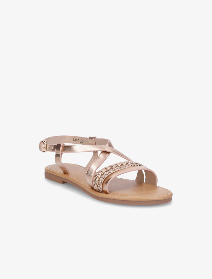 Nu-pieds en simili à bride tressée et strass - Rose gold - 2