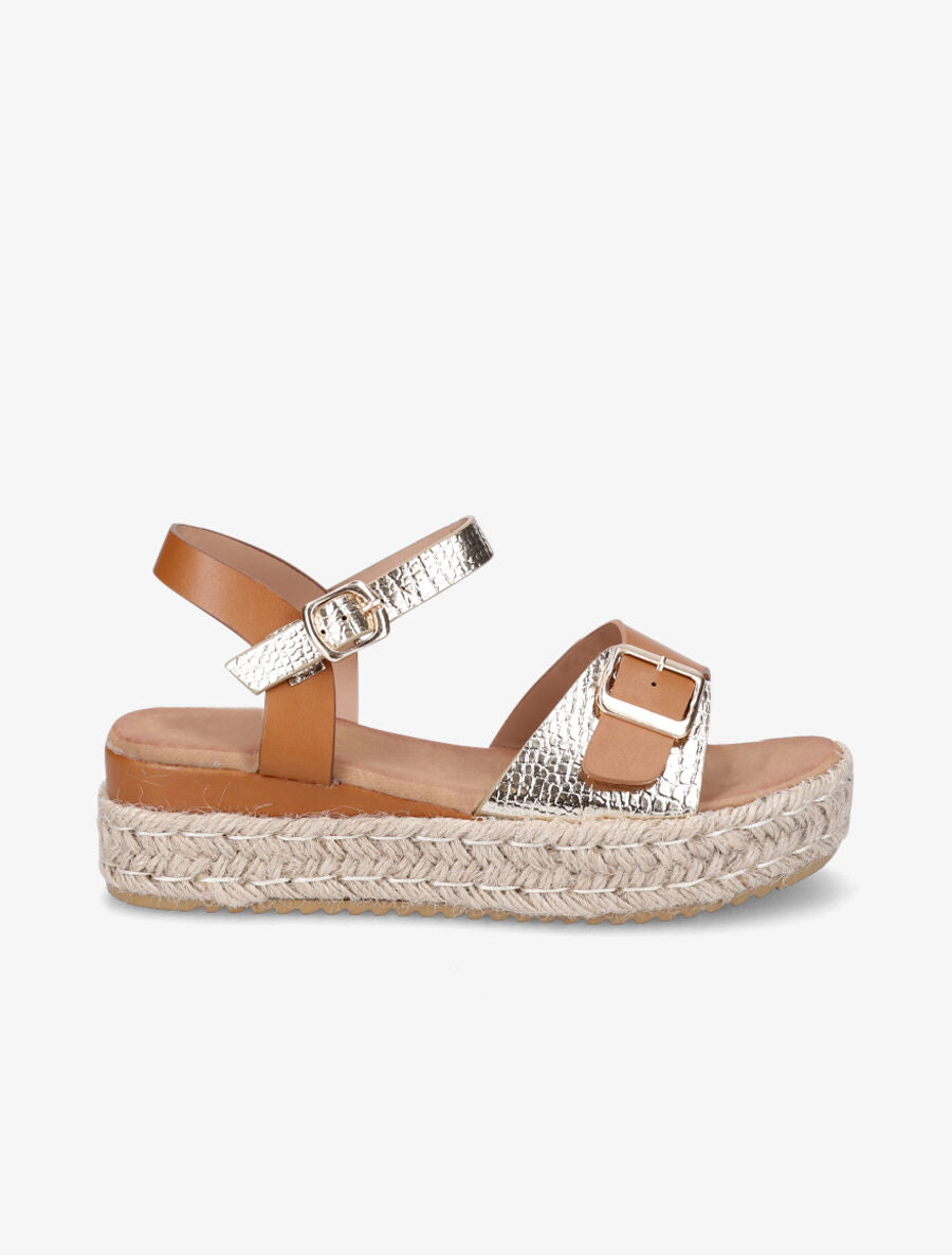 Sandales compensées bi-matière - Camel - 5