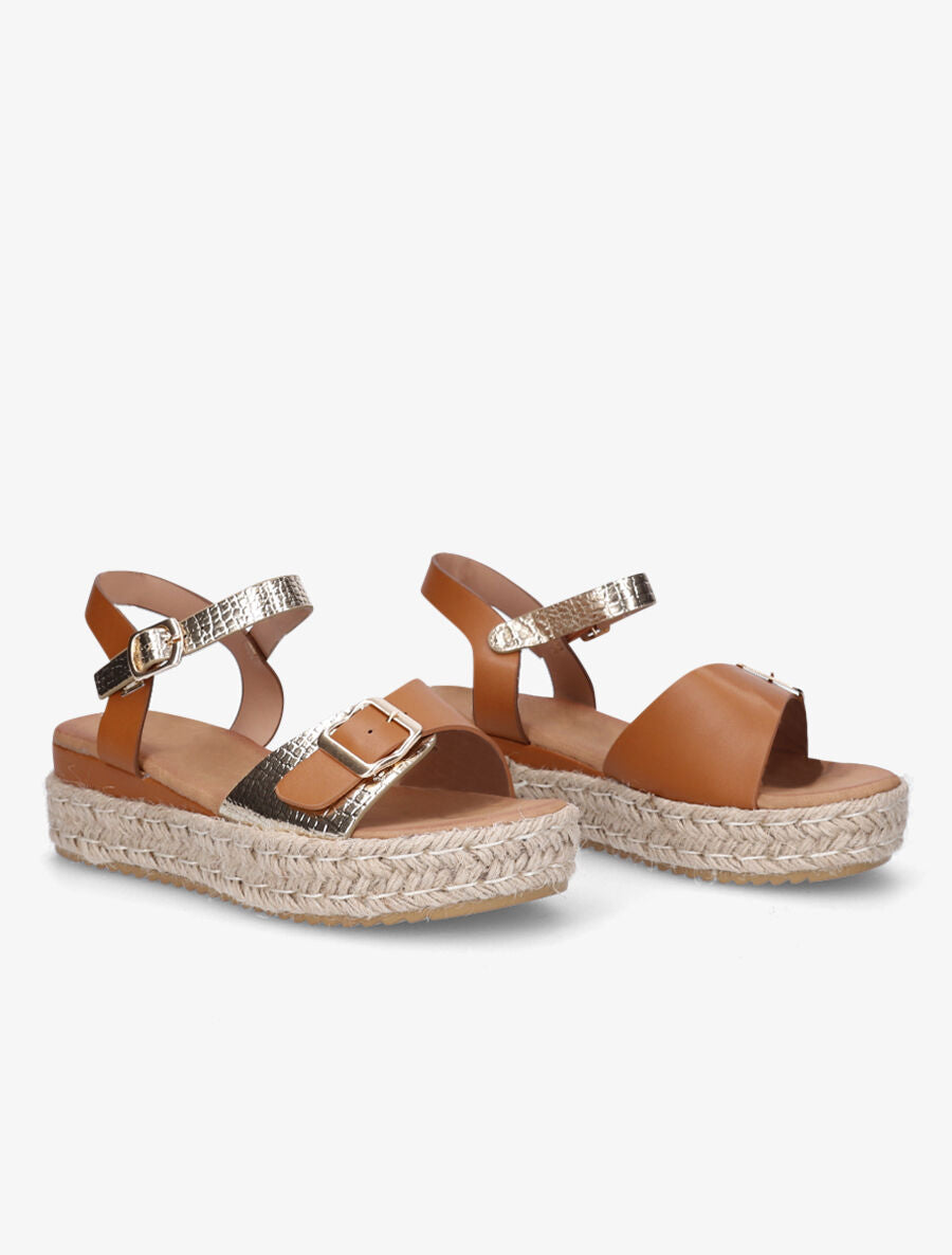 Sandales compensées bi-matière - Camel - 4