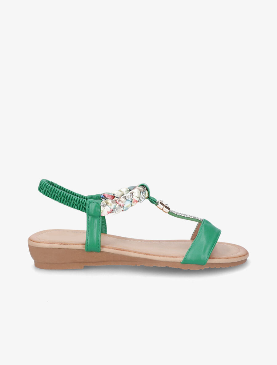 Nu-pieds tressés bride à strass - Vert - 5