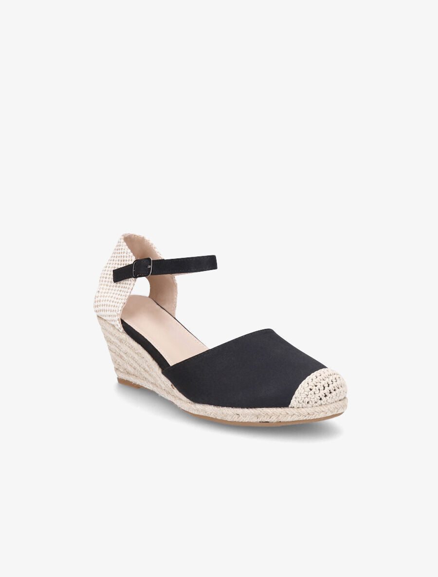 Sandales compensées bi-matière style espadrilles - Noir - 3