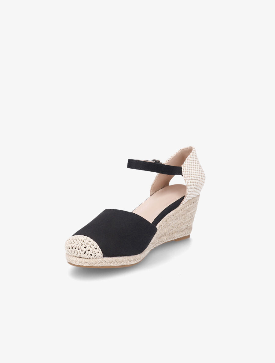 Sandales compensées bi-matière style espadrilles - Noir - 4