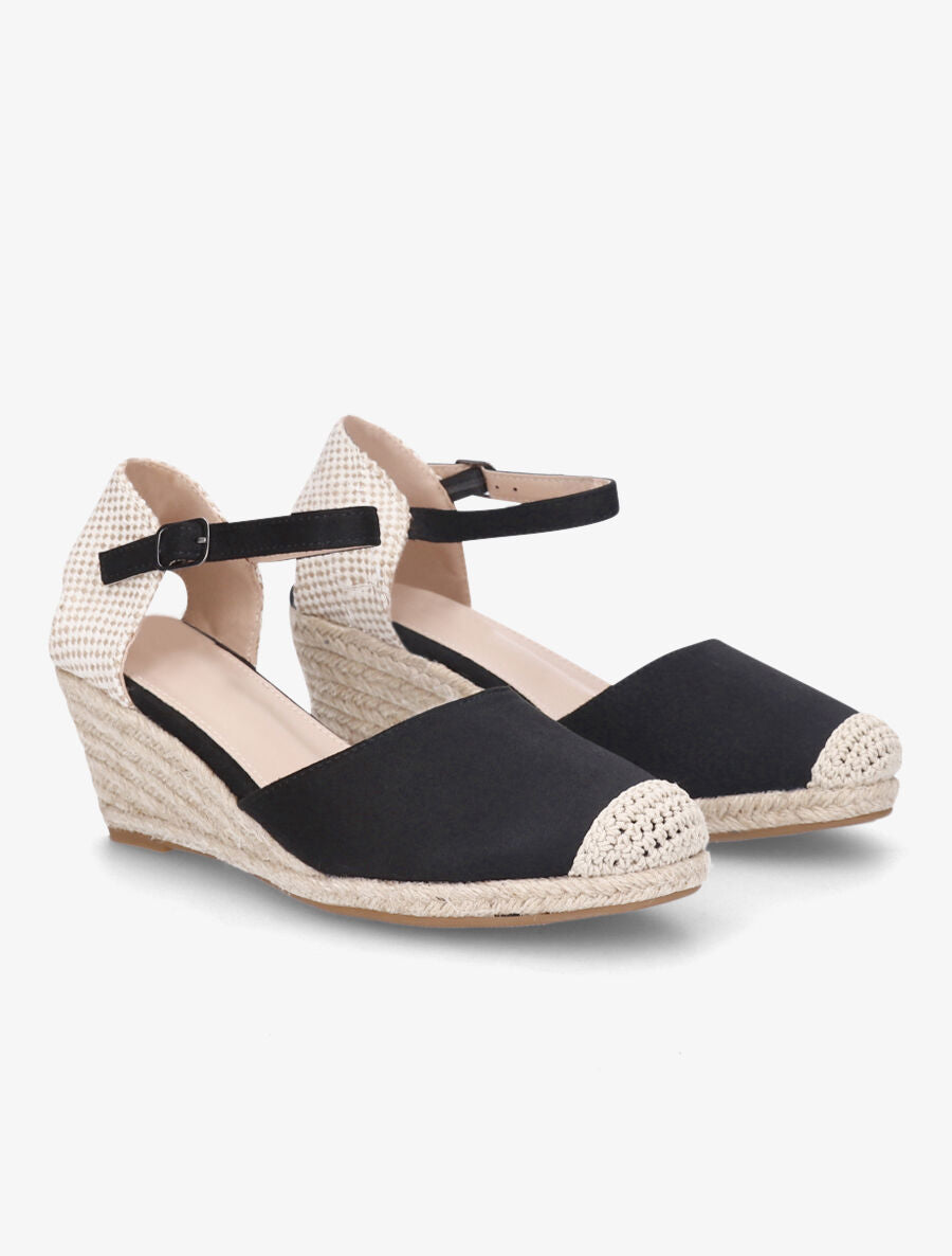 Sandales compensées bi-matière style espadrilles - Noir - 5