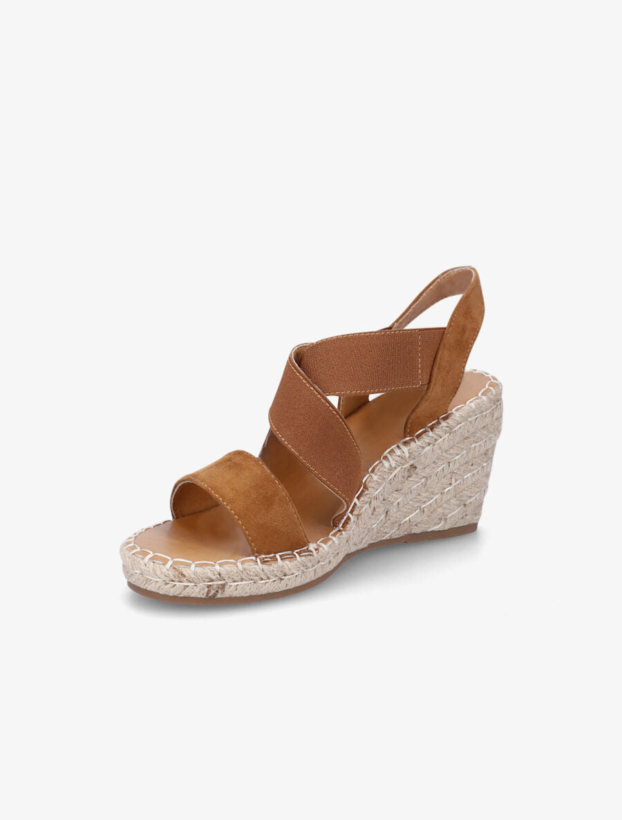 Sandales compensées élastiquées en suédine - Camel - 3