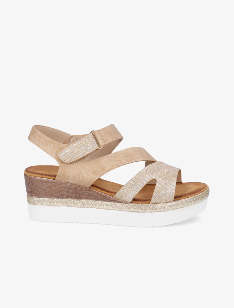 Sandales compensées à scratch - Beige - 5