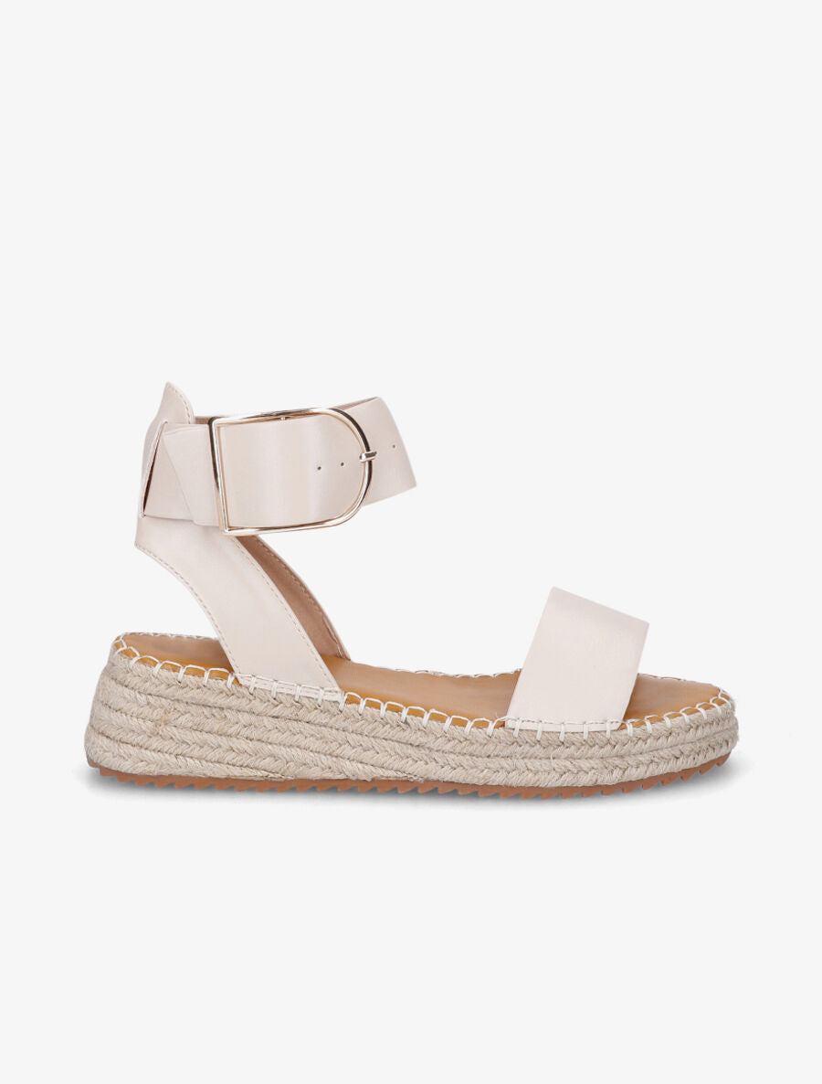 Sandales compensées en simili - Beige - 5