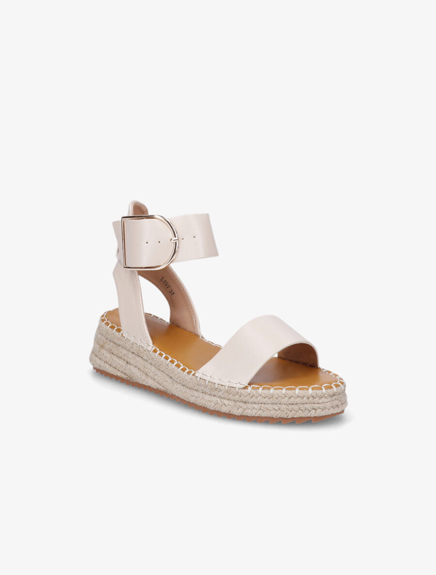 Sandales compensées en simili - Beige - 2