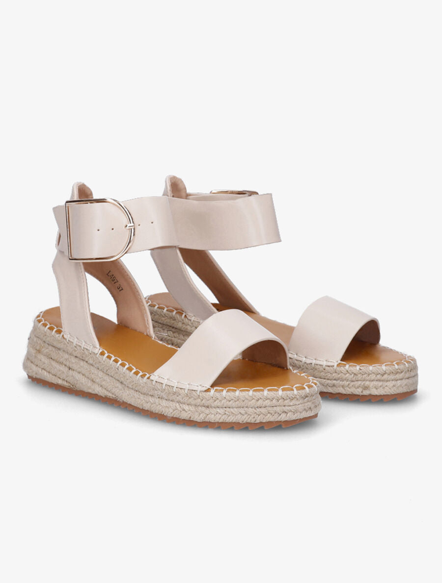 Sandales compensées en simili - Beige - 4