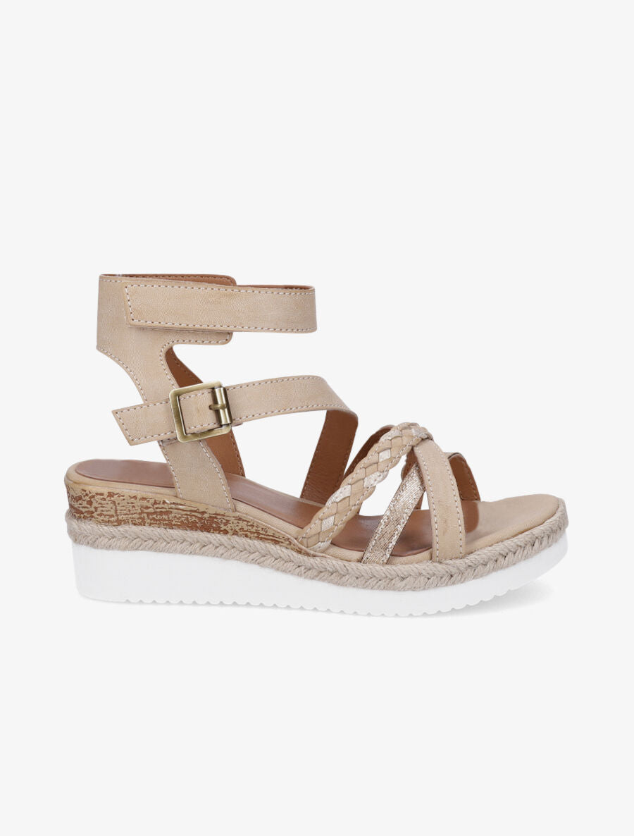 Sandales en simili à scratch et à boucle - Beige - 1