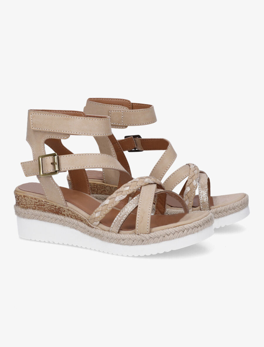 Sandales en simili à scratch et à boucle - Beige - 4