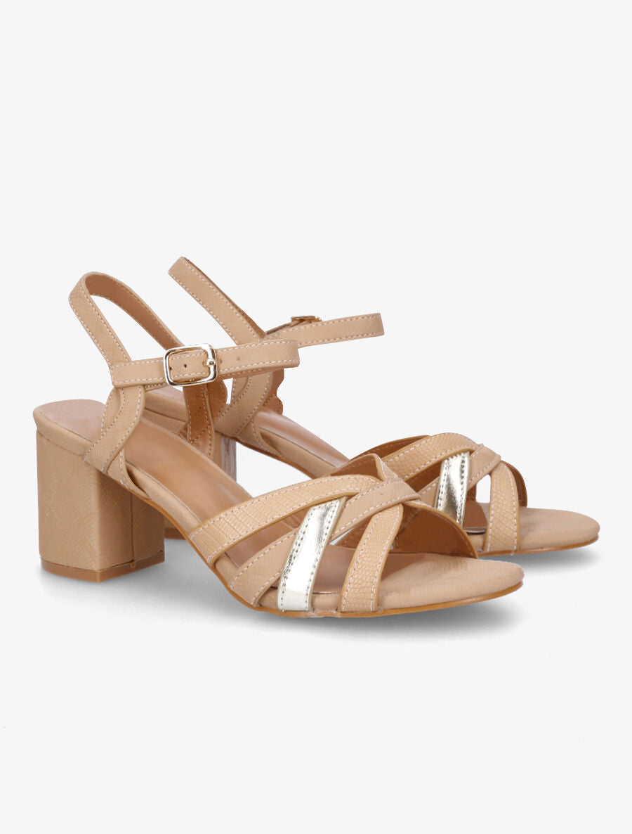Sandales effet python à brides entrelacées - Beige - 4