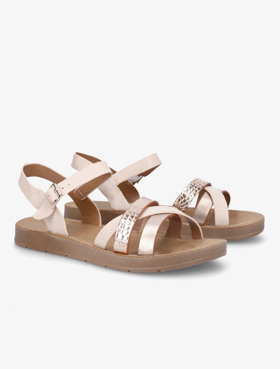 Nu-pieds en simili à brides irisées et python - Beige - 4