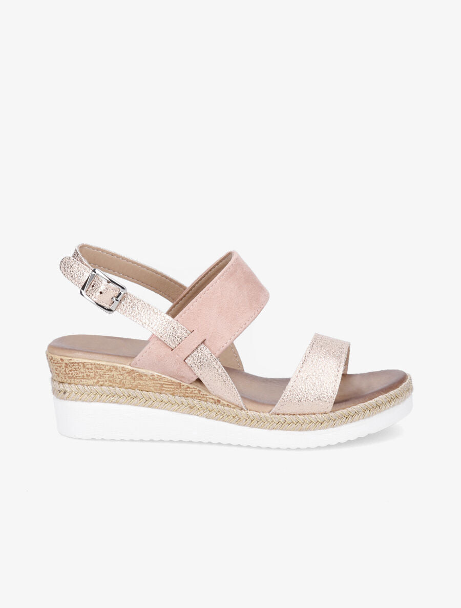 Sandales compensées bi-matière - Rose - 1