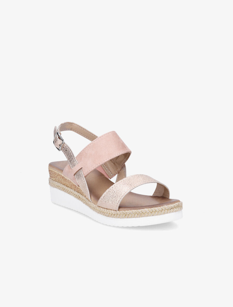 Sandales compensées bi-matière - Rose - 2