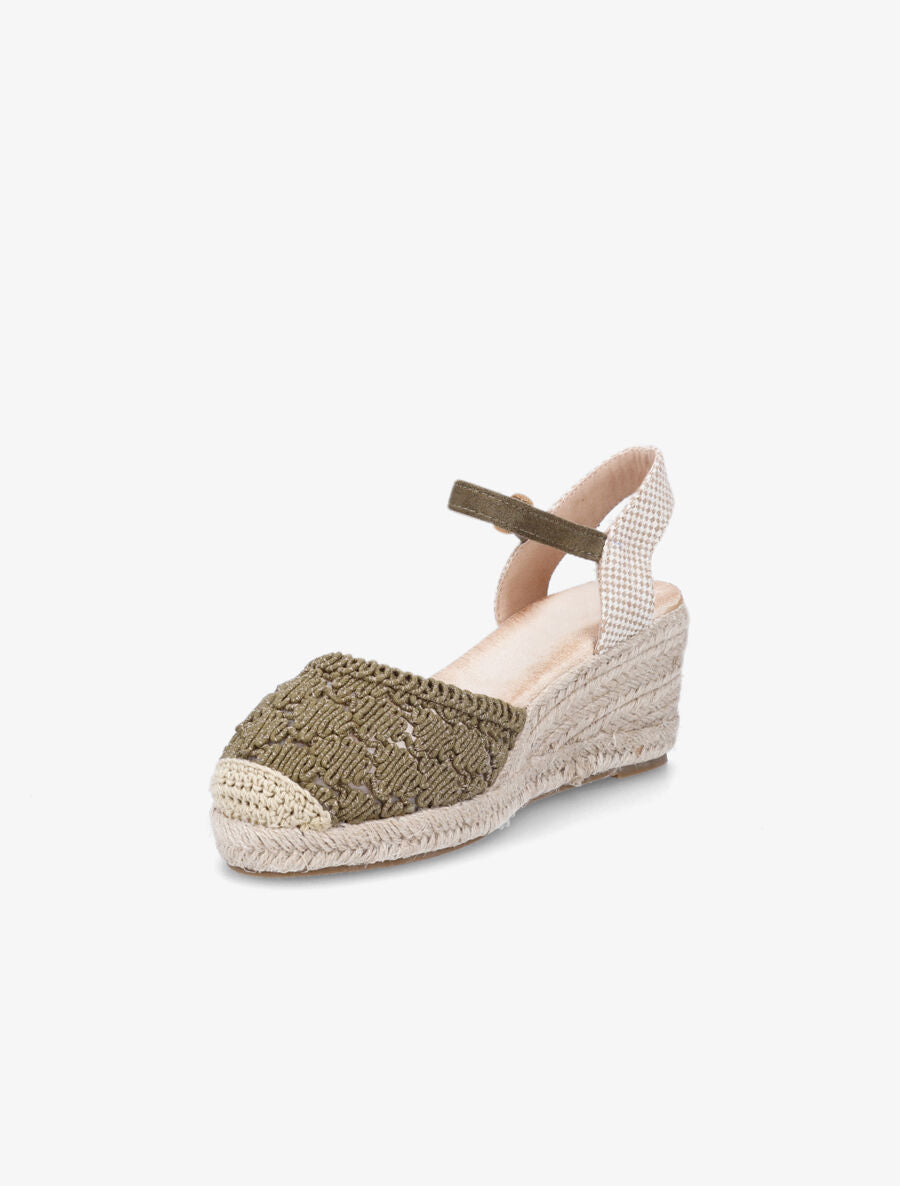 Sandales compensées bi-matière style espadrilles - Kaki - 3
