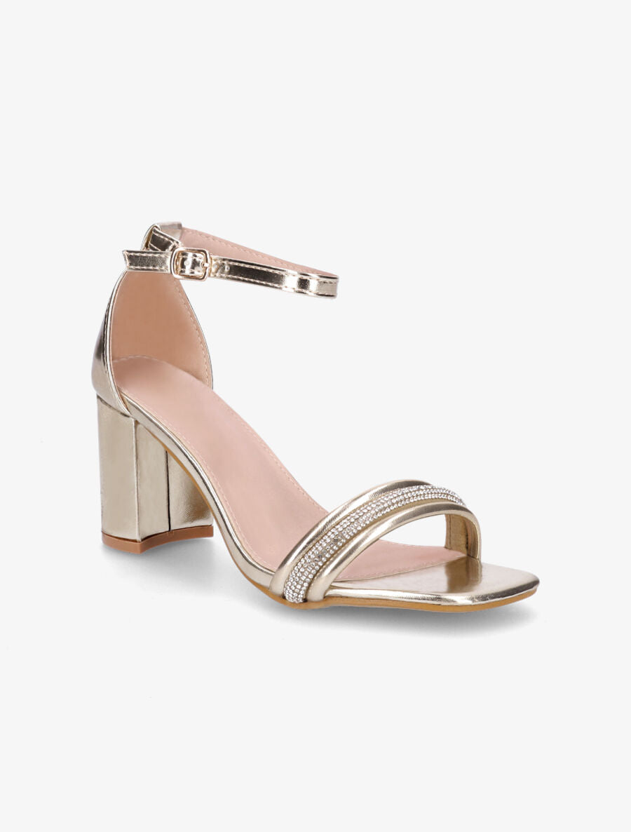 Sandales en simili à talon et brides avec strass - Or - 2