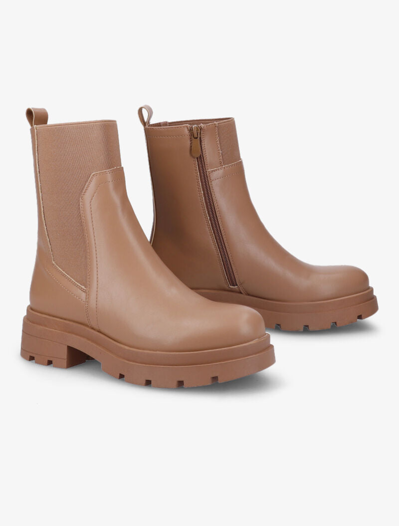 Bottines plates à semelles crantées - Camel - 1