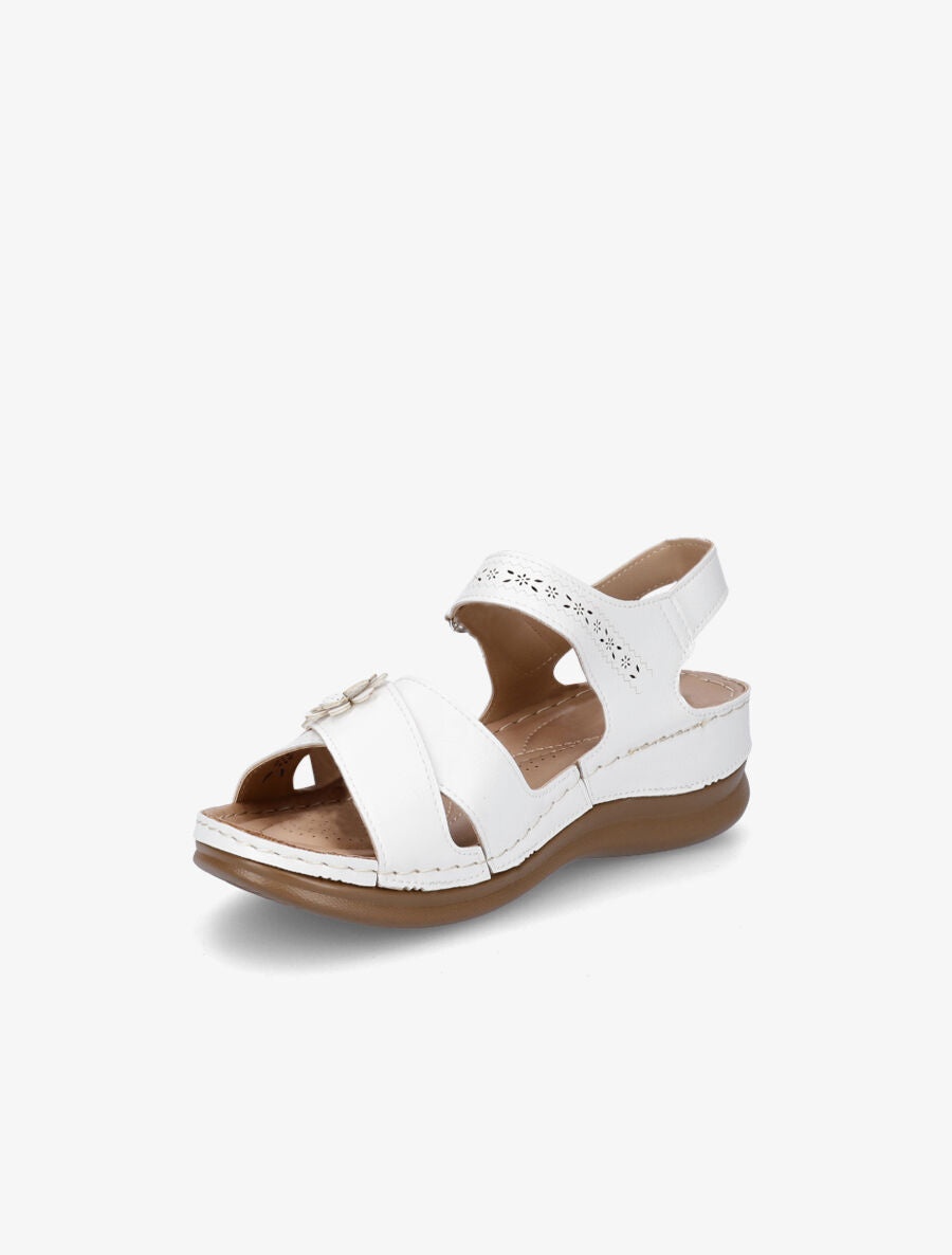 Sandales compensées à scratch et strass - Blanc - 3