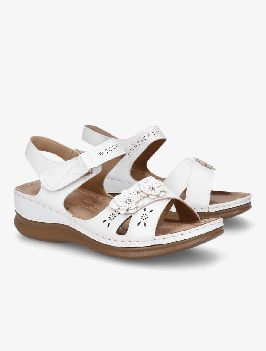 Sandales compensées à scratch et strass - Blanc - 4