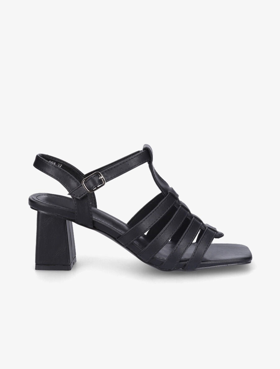 Sandales à talon style spartiates - Noir - 1