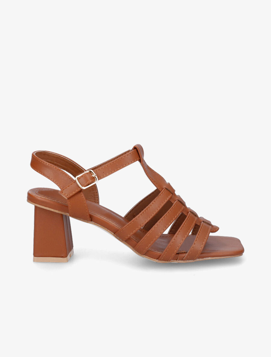 Sandales à talon style spartiates - Camel - 5