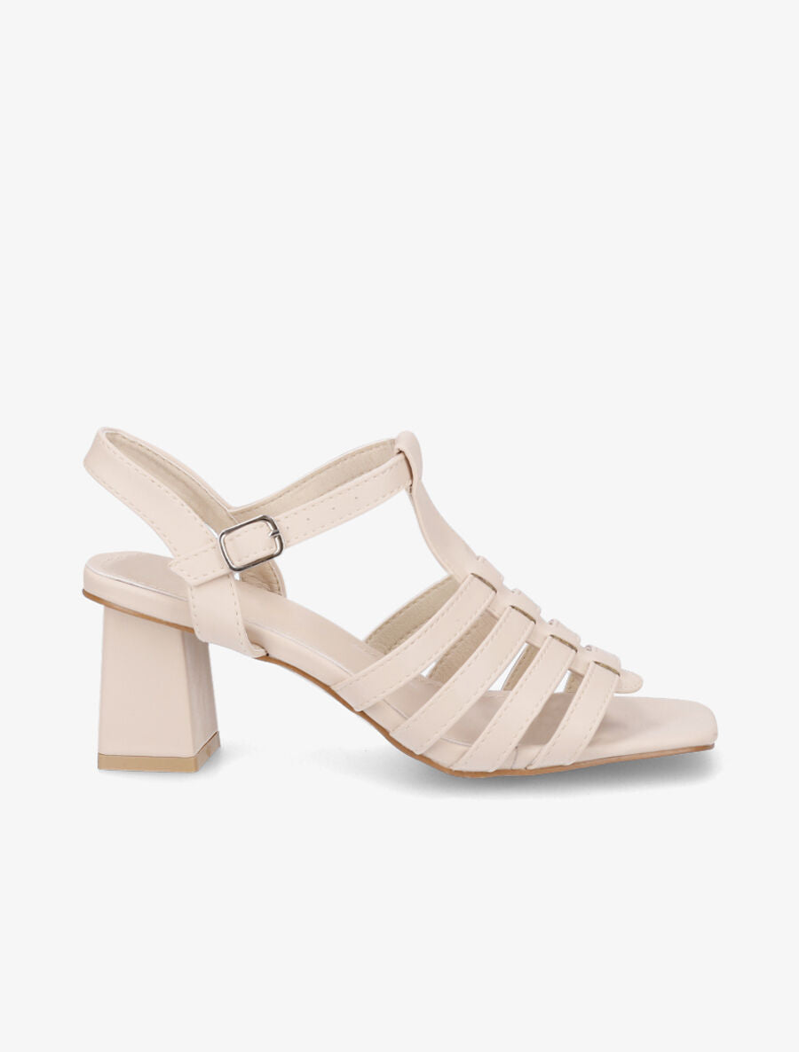 Sandales à talon style spartiates - Beige - 1