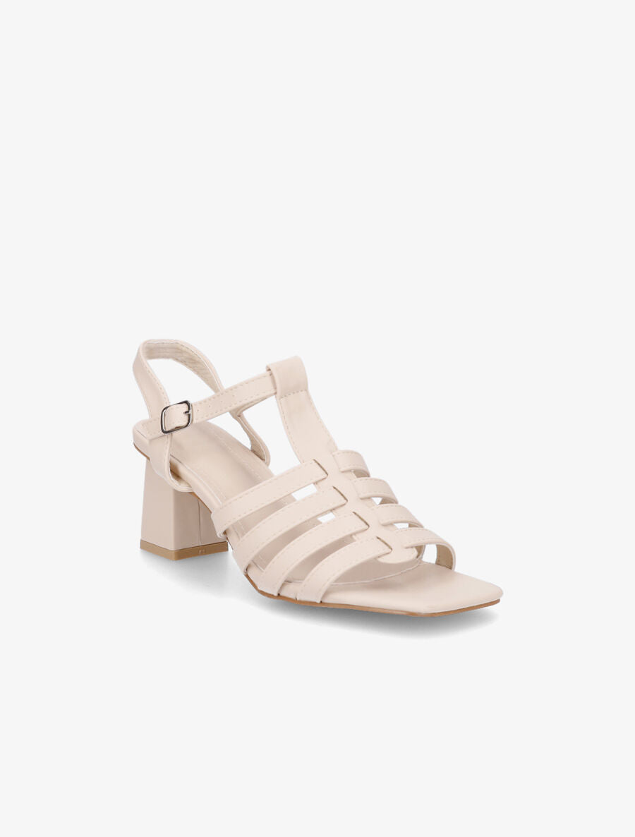 Sandales à talon style spartiates - Beige - 2